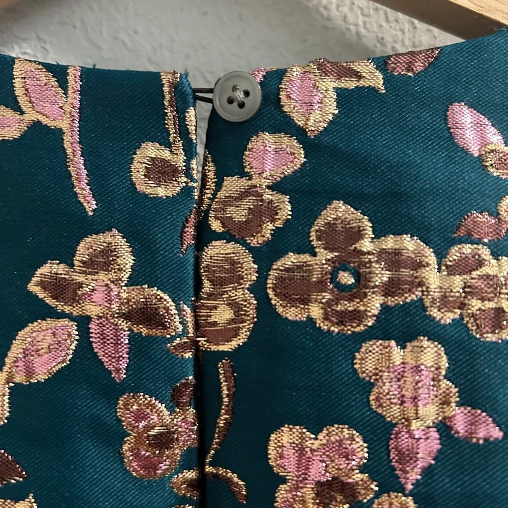 J. Crew Collection Womens Emerald Green Floral Brocade Top Size S $148 - Picture 6 of 7